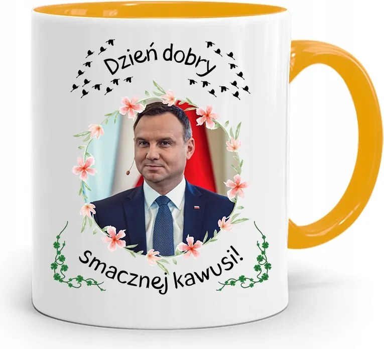 Duda András Sárga Elnöki Bögre Nyomtatott Mintával