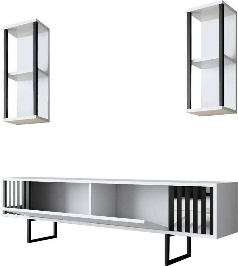 TV-állvány polcokkal Chrome White and Black