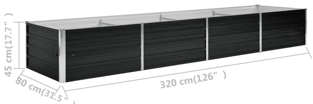 antracitszürke horganyzott acél kerti magaságyás 320x80x45 cm
