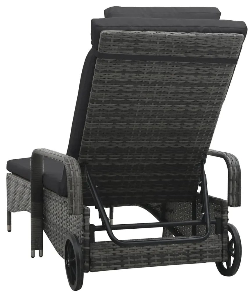 Szürke polyrattan napozóágy kerekekkel