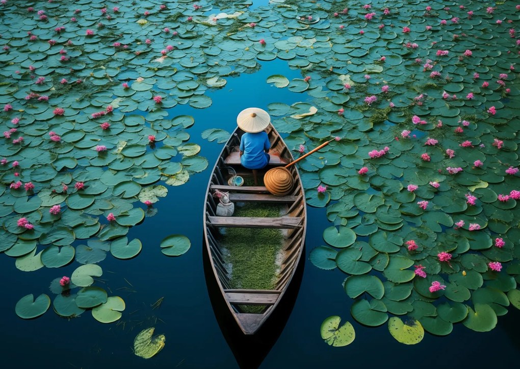 Poszter 84x59,5cm Csónak a tavirózsa között