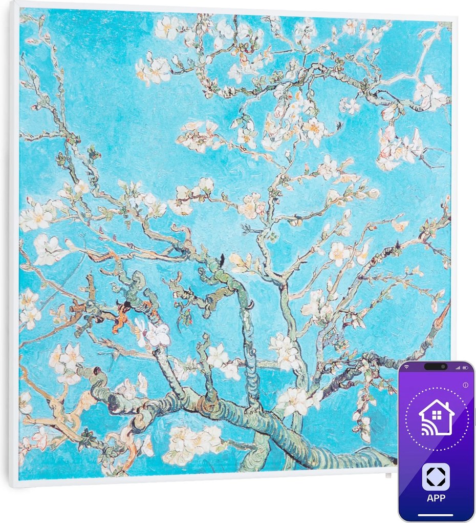 Klarstein Wonderwall Air Art Smart, infravörös hősugárzó, 60 x 60 cm, 350 W, alkalmazás, mandula virág