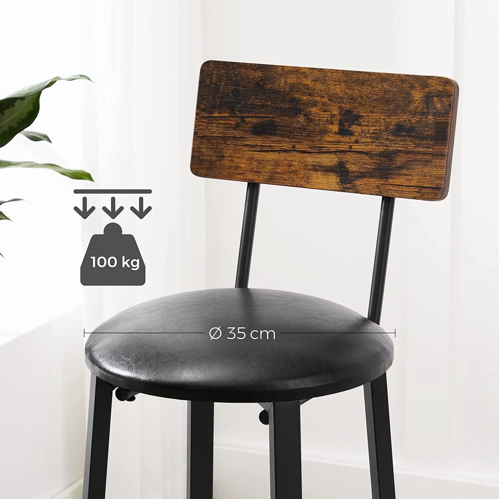 2 db bárszék lábtartóval 39 x 100 x 39 cm, rusztikus barna és fekete