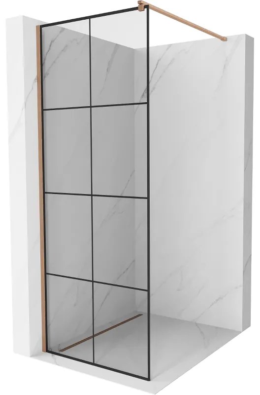 Mexen Kioto, Walk-In zuhany paraván 70 x 200 cm, 8 mm átlátszó üveg fekete mintás, réz matt profil, 800-070-101-65-77