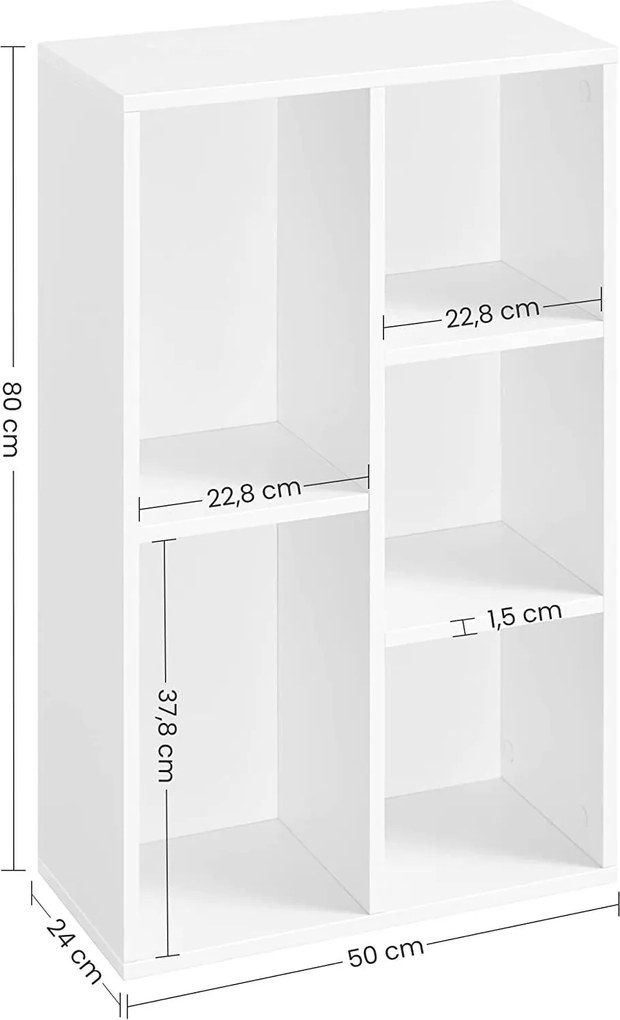 Könyvespolc 5 rekesszel 50 x 80 x 24 cm, fehér