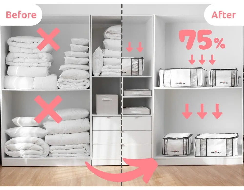 Vákuumos-megerősített textil ruhatároló doboz 65x45x27 cm Life – Compactor