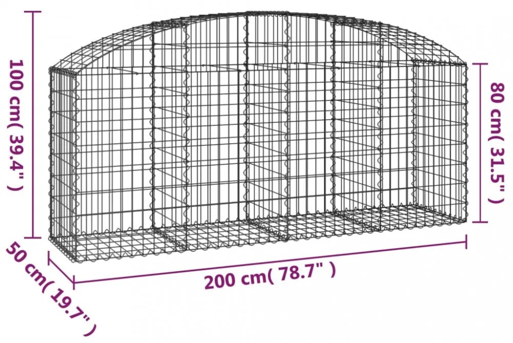 vidaXL íves horganyzott vas gabion kosár 200x50x80/100 cm