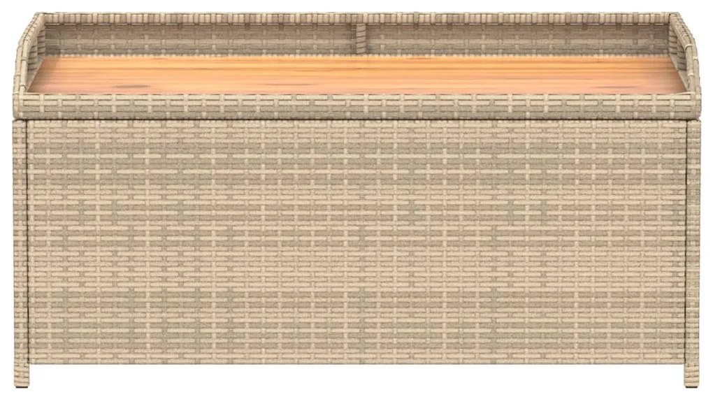 Bézs polyrattan és akácfa tárolópad 100 x 50 x 52 cm
