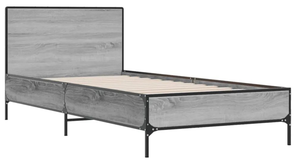 sonoma tölgyszínű szerelt fa és fém ágykeret 100 x 200 cm