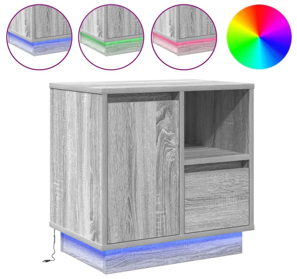 Éjjeli szekrény LED világítással 2 db Szürke Sonoma 50x34,5x50 cm