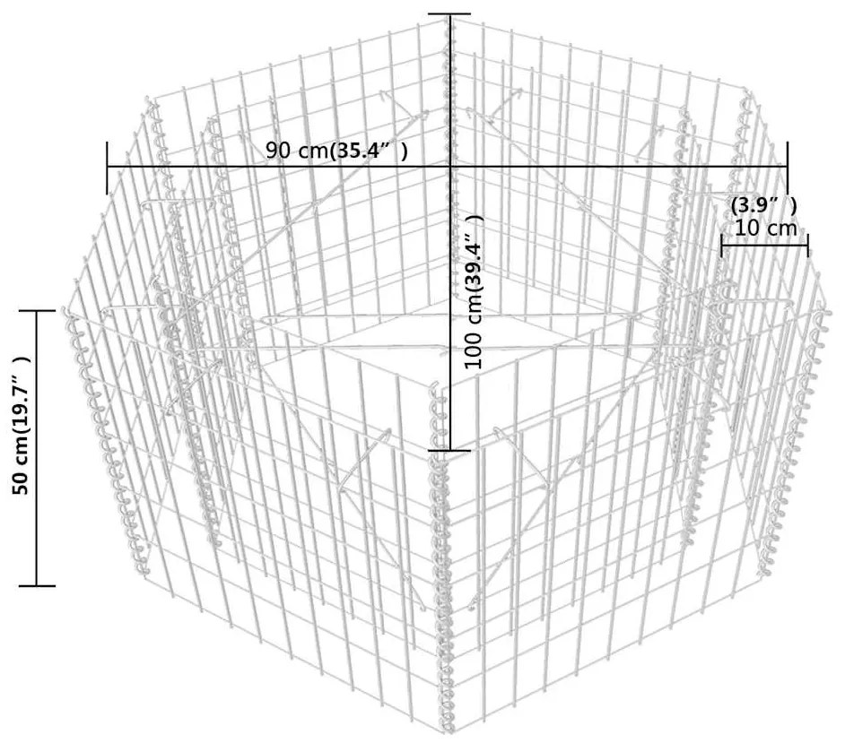hatszögletű gabion magaságyás 100 x 90 x 50 cm