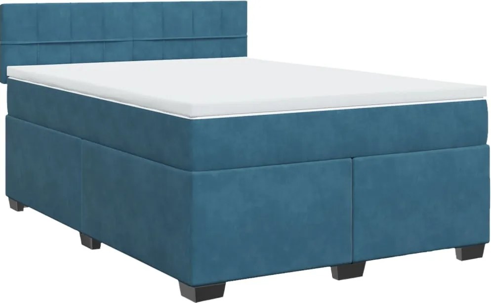 vidaXL sötétkék bársony rugós ágy matraccal 140x190 cm