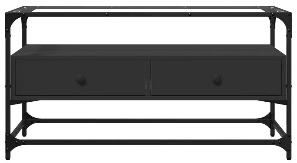 fekete szerelt fa TV-szekrény üveglappal 98 x 35 x 51 cm