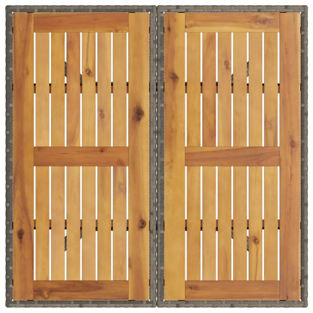 szürke polyrattan kerti asztal akácfa lappal 80 x 80 x 75 cm