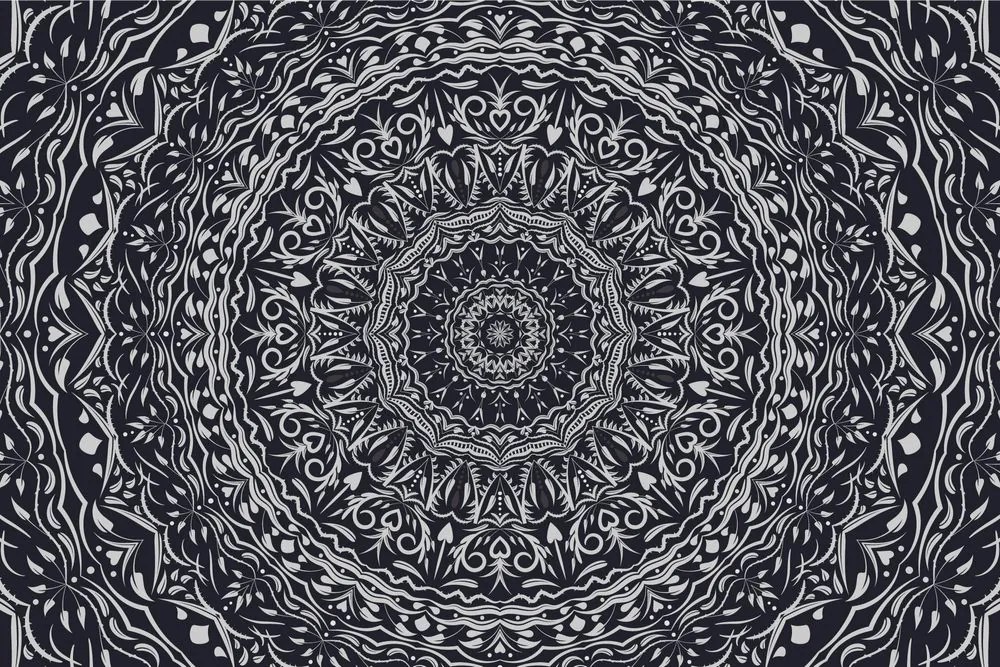 Tapéta Mandala vintage stílusban fekete fehérben