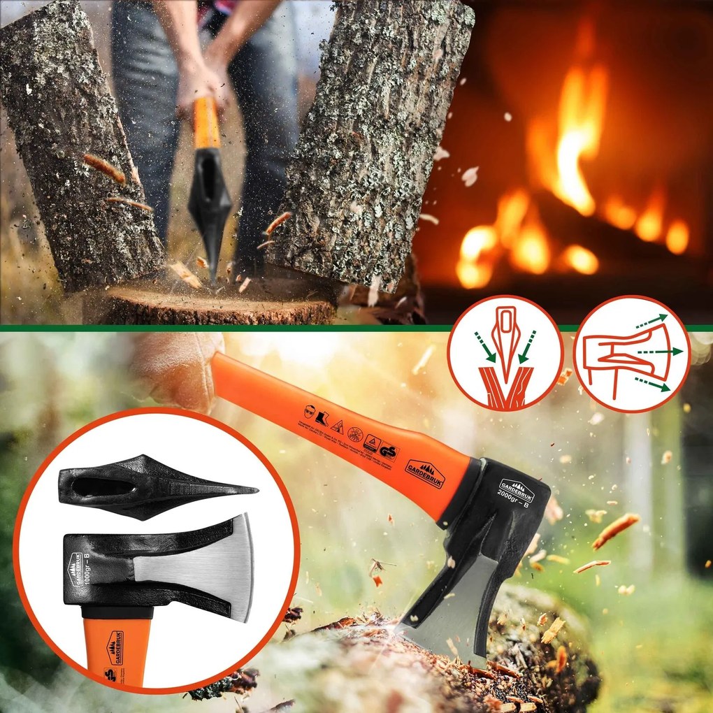 TOMS fejsze és hasító készlet, 2 db, fekete/narancs Gardebruk