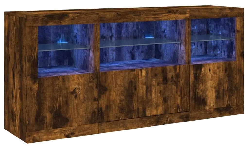 vidaXL füstös tölgy színű tálalószekrény LED-ekkel 142,5 x 37 x 67 cm