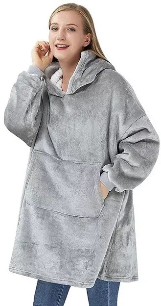 VERK Ujjakkal és kapucnival ellátott takaró - Huggle Hoodie - szürke