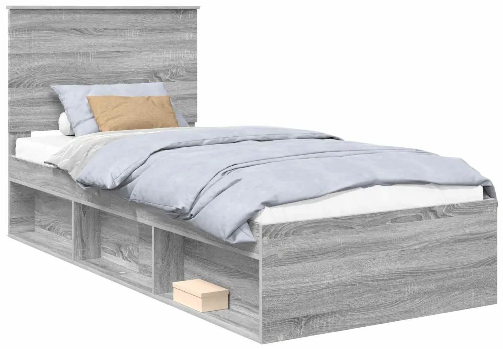 vidaXL Ágykeret fejtámlával Szürke Sonoma 100 x 200 cm Tömör fenyőfa