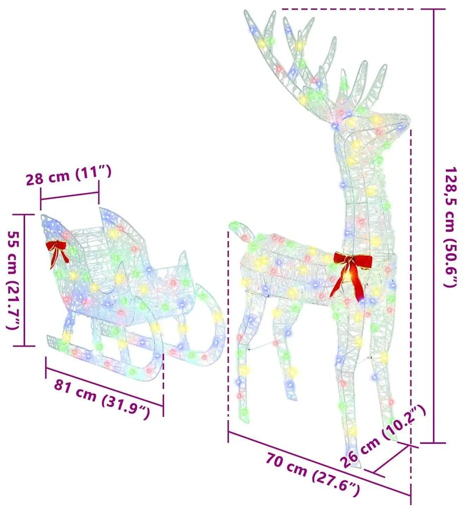Rénszarvas húzta szán színes 70 x 26 x 128,5 cm Akril