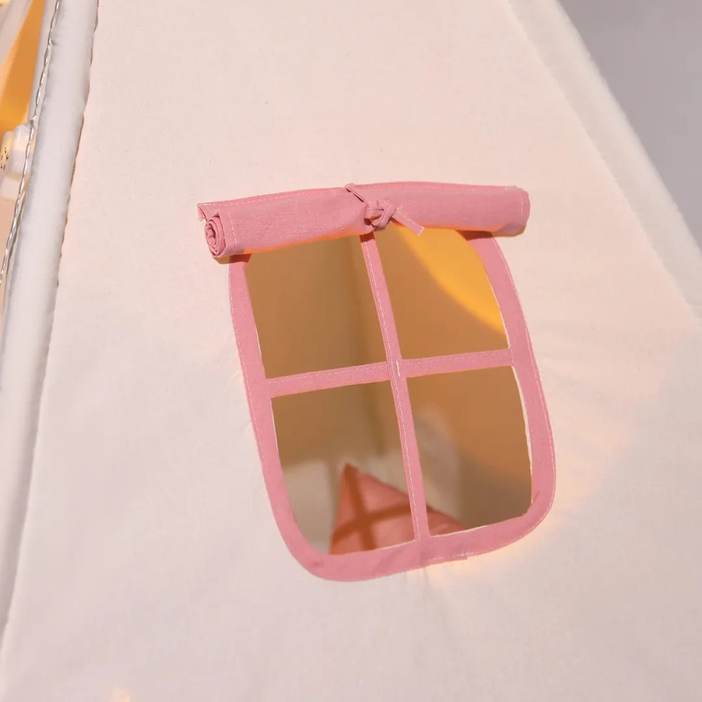 JULIA gyerek teepee sátor, 160x120x120cm, bézs/rózsaszín Jurhan