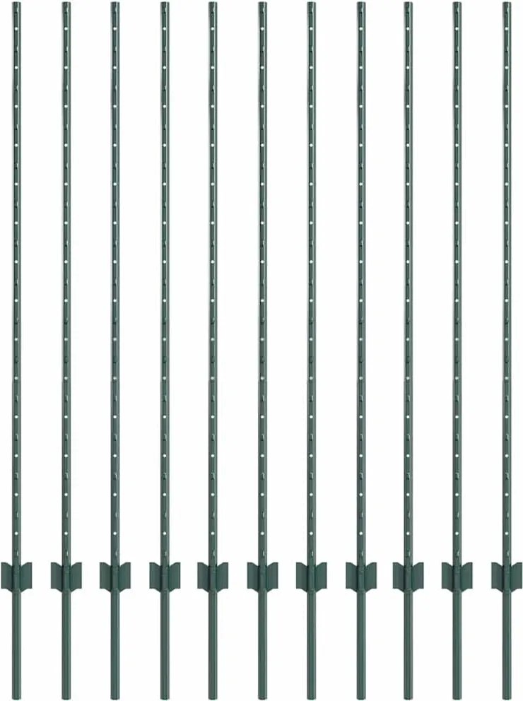 vidaXL Kerítésoszlop 11 pcs Zöld 140 cm Acél