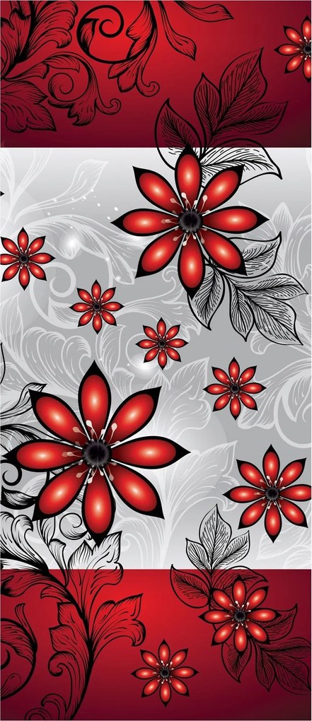 Fotótapéta matrica Piros virágok fekete-fehér alapon 91x211