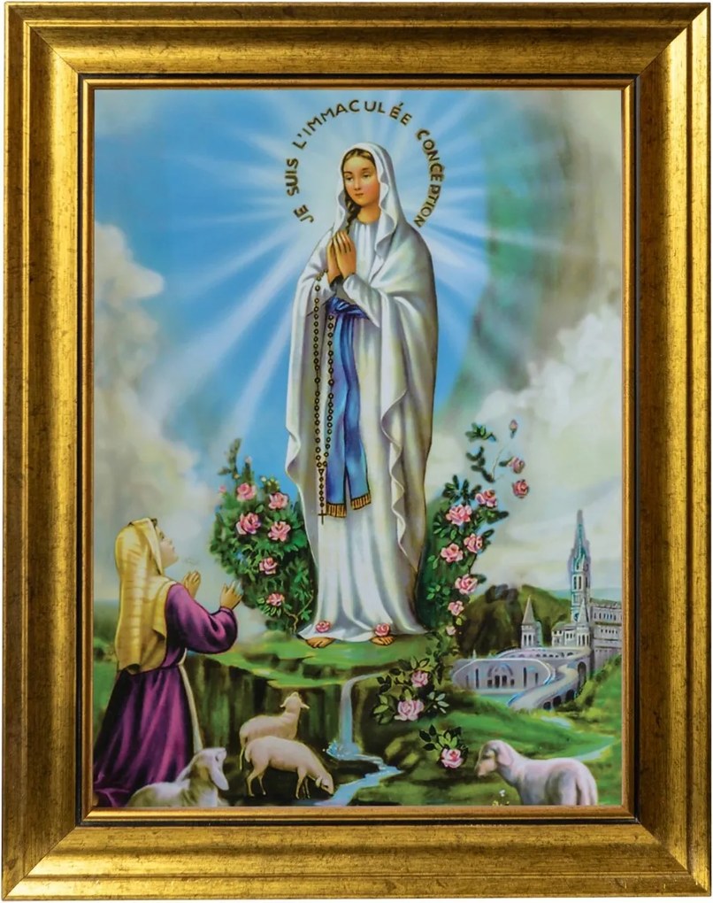 Szűzanya Lourdes Szakrális Kép Arany Díszített Keretben 30X40