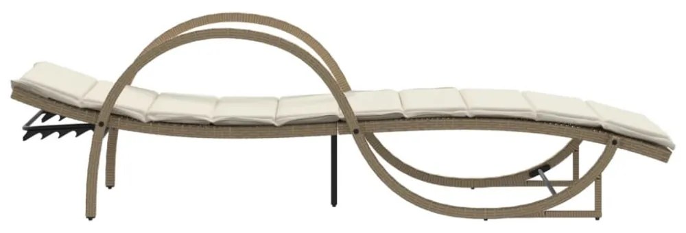bézs polyrattan napozóágy párnával 60 x 199 x 42 cm