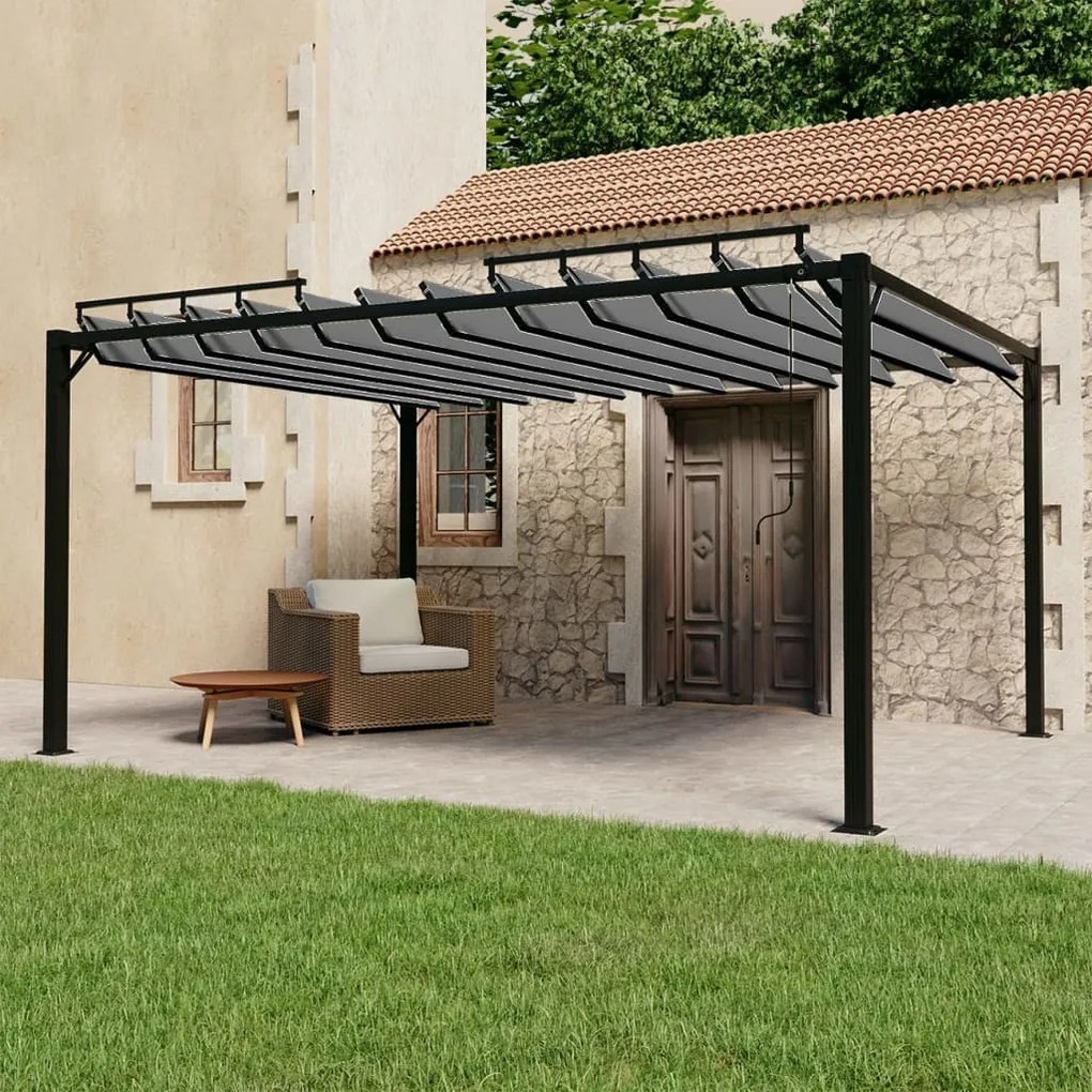 szürke szövet és alumínium pavilon lamellás tetővel 3 x 4 m