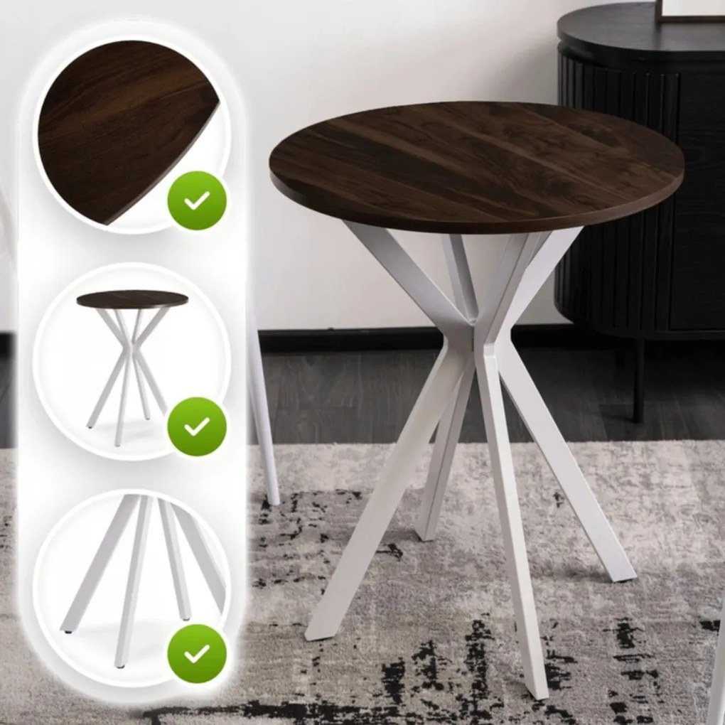 Kerek Étkezőasztal Dió/Fehér Színben. LAUREN 60 cm