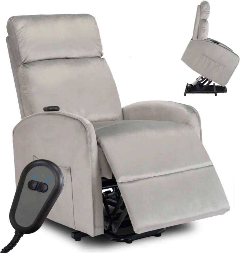 Elektromos relax fotel felállást segítő funkcióval szürke bársony – COLTON