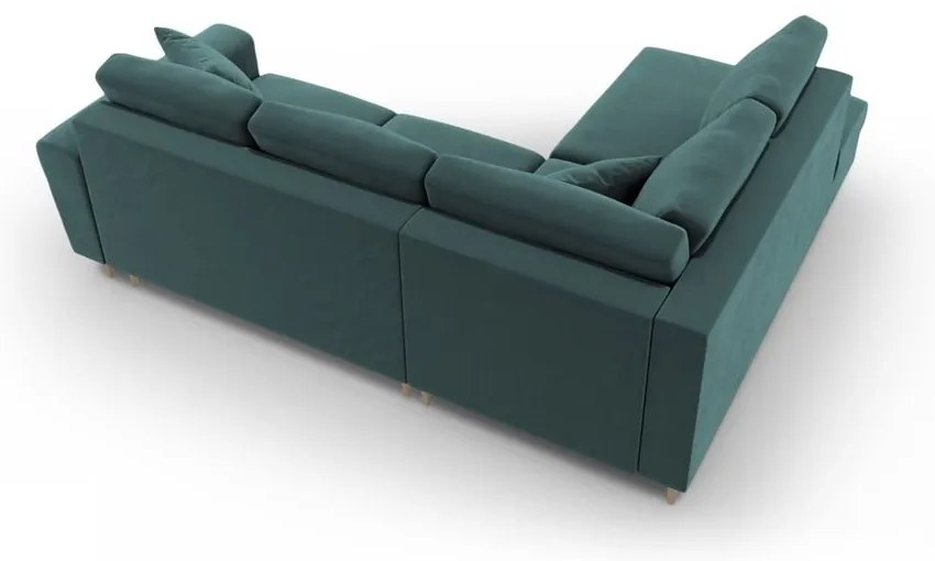 Petróleum színű bársony kinyitható tárolóhelyes sarokkanapé (bal oldali-L alakú) Kyoto – Cosmopolitan Design