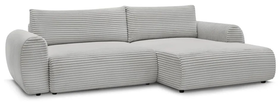 Világosszürke kordbársony kinyitható sarokkanapé (jobb oldali) Lucien – Bobochic Paris