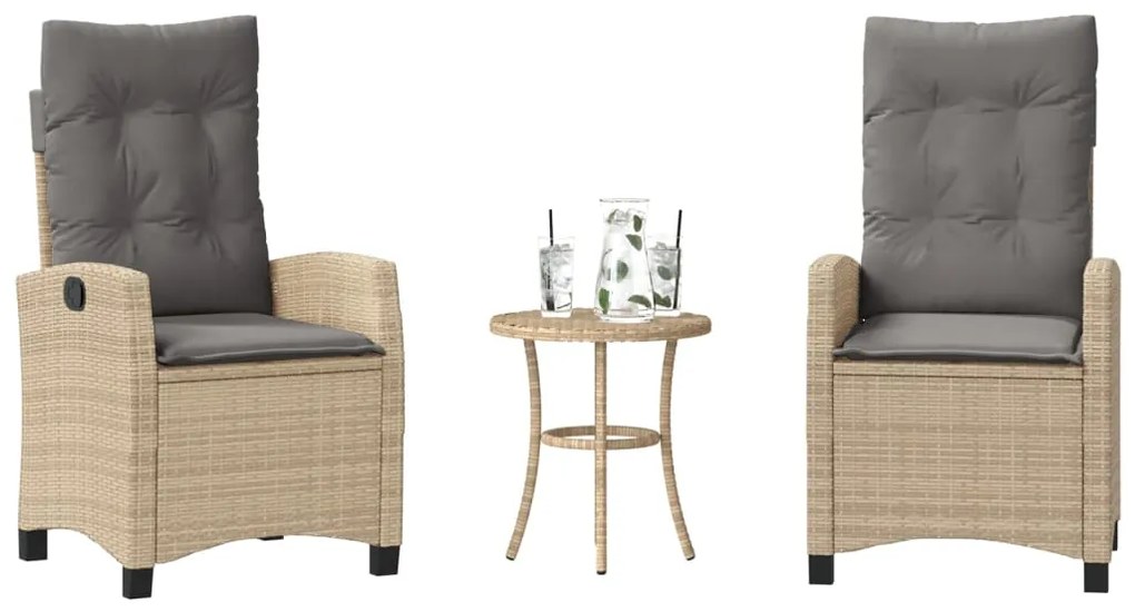 vidaXL 3 részes vegyes bézs polyrattan bisztrógarnitúra párnákkal