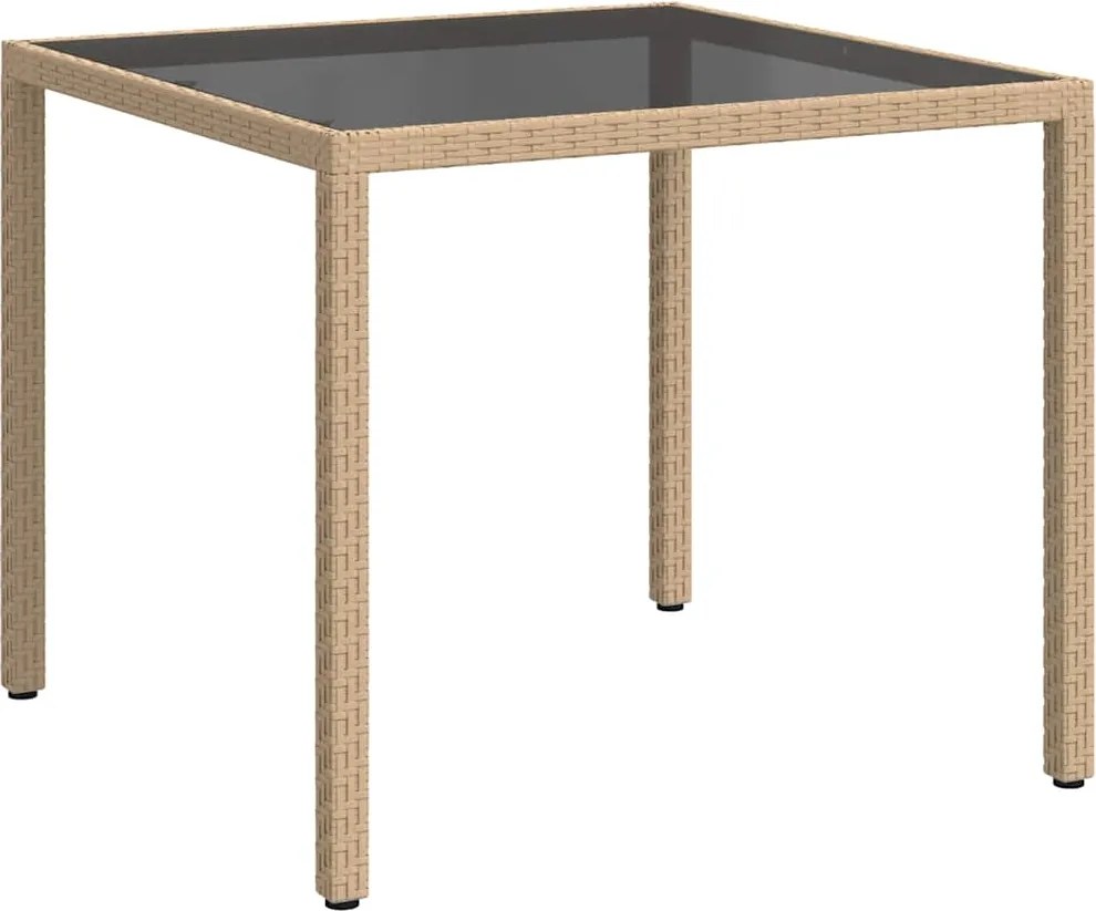 vidaXL bézs polyrattan és edzett üveg kerti asztal 90 x 90 x 75 cm