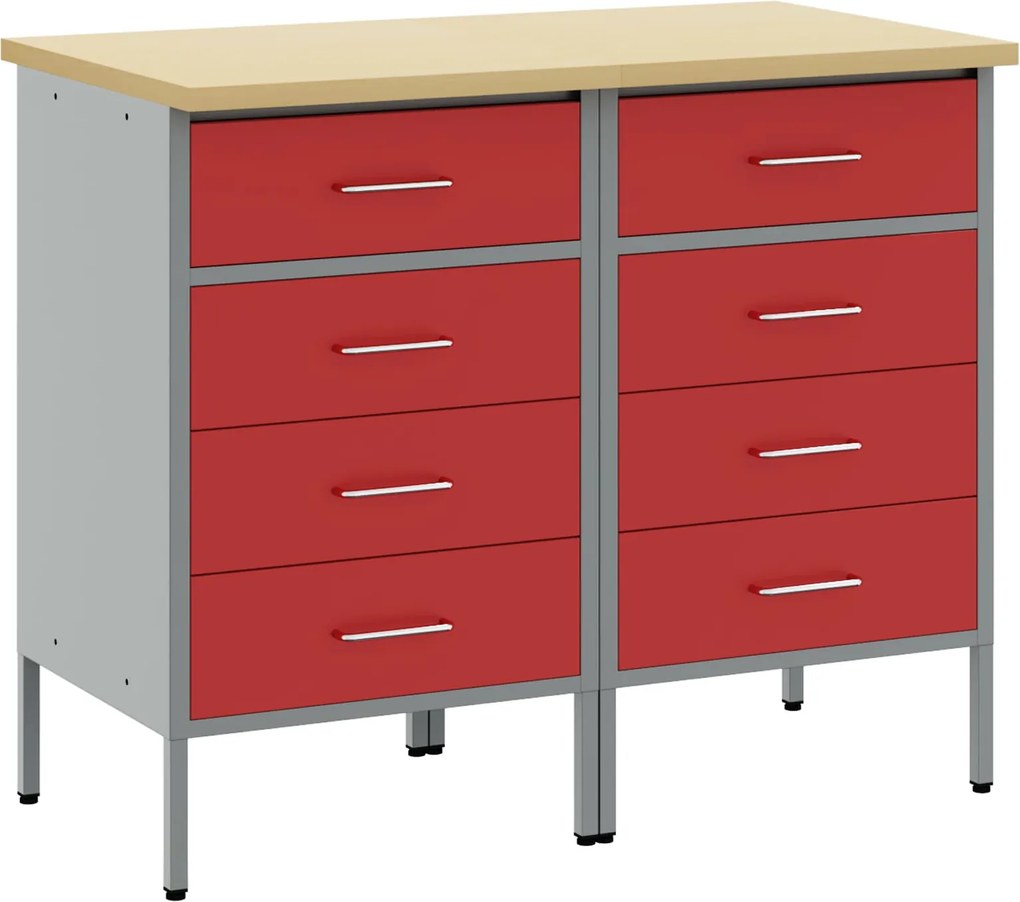 vidaXL Munkaszekrény fiókkal 2 pcs Piros és Szürke 100 x 55 x 85 cm
