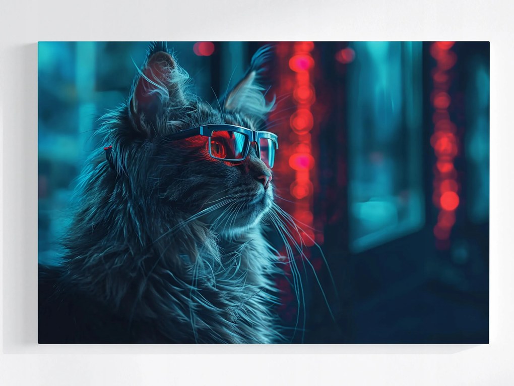 Poszter Macska Szemüveg Cyberpunk Nerd Techno Neon 120x80
