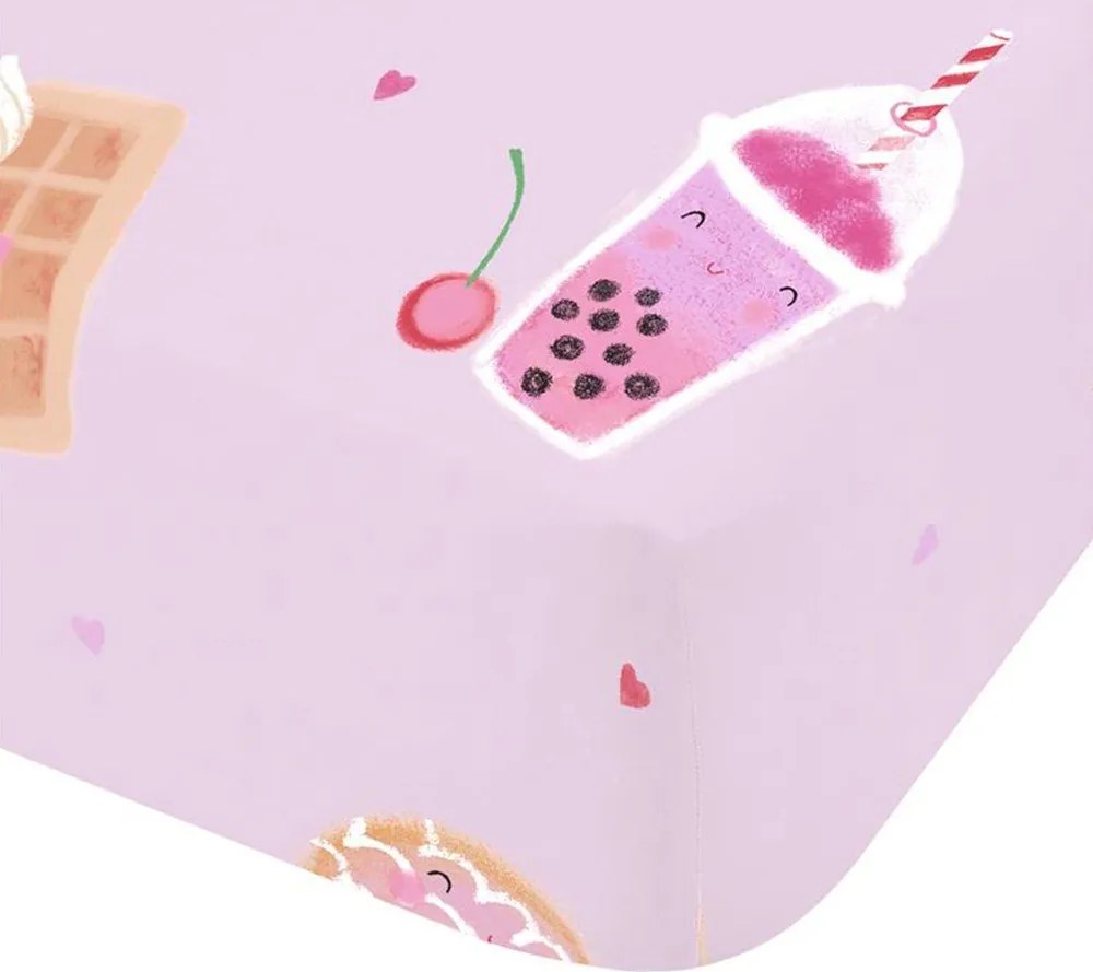 Rózsaszín gumis egyszemélyes gyerek lepedő 90x190 cm Sweet Treats – Catherine Lansfield