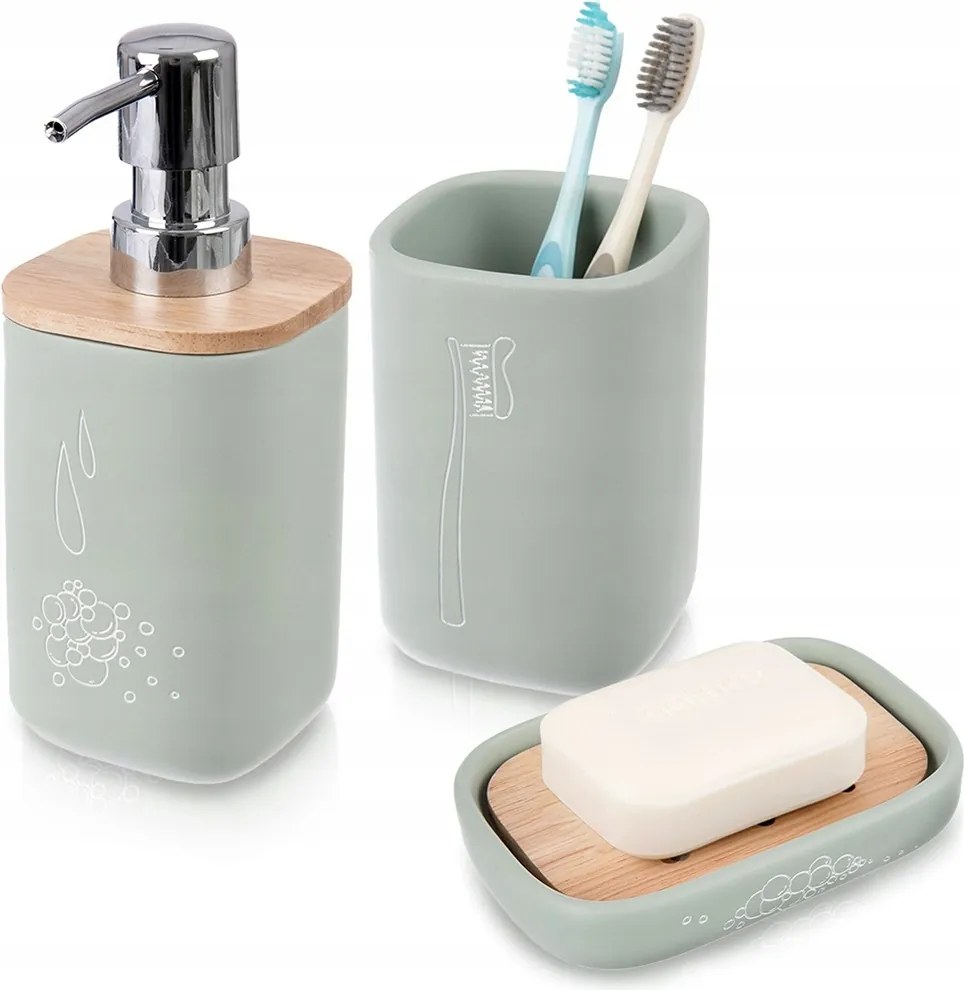 Fürdőszoba Szett 3 Db-os Adagoló Pohár Szappantartó Szett Zöld