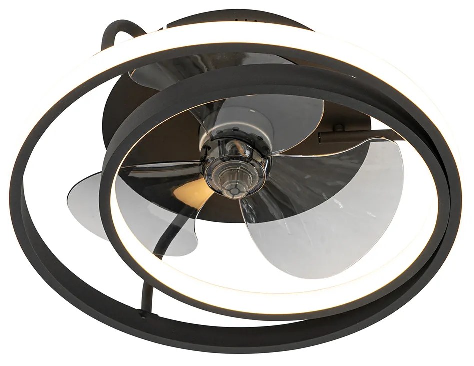 Mennyezeti ventilátor fekete 46,5 cm LED-del, távirányítóval - Kees