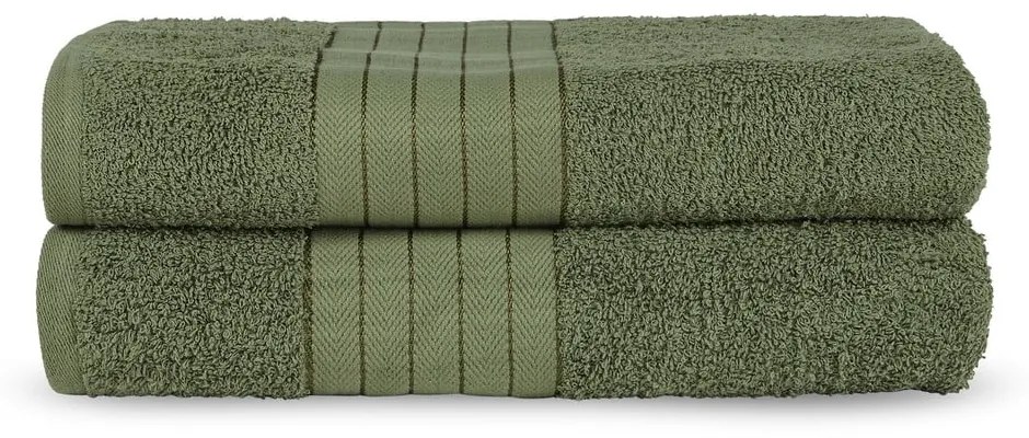 Sötétzöld frottír pamut fürdőlepedő szett 2 db-os 70x140 cm – Good Morning
