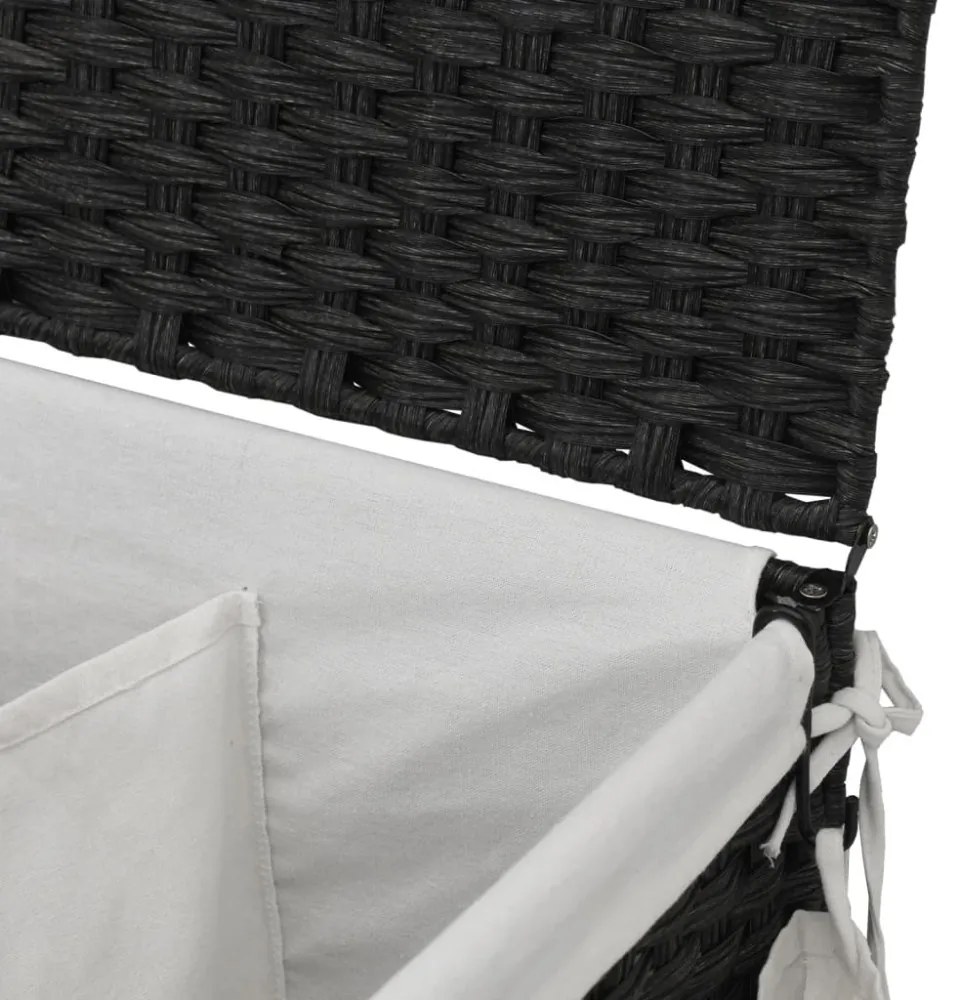 fekete rattan szennyeskosár kerekekkel 60x35x60,5 cm