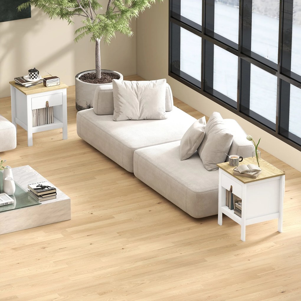 HOMCOM 2 db Éjjeliszekrény, Fiókkal és Nyitott Rekesszel, Modern Stílus, 45 x 40 x 55 cm, Fehér | Aosom