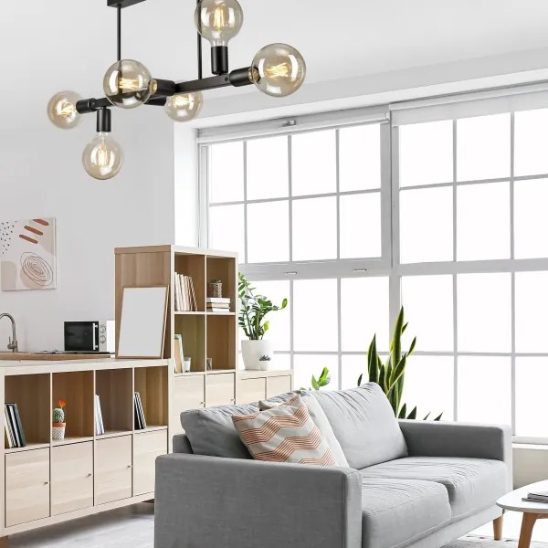 Csillár rúdon ASTRID 6xE27/60W/230V fekete