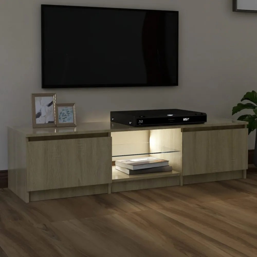 sonoma tölgy színű TV-szekrény LED lámpákkal 140x40x35,5 cm
