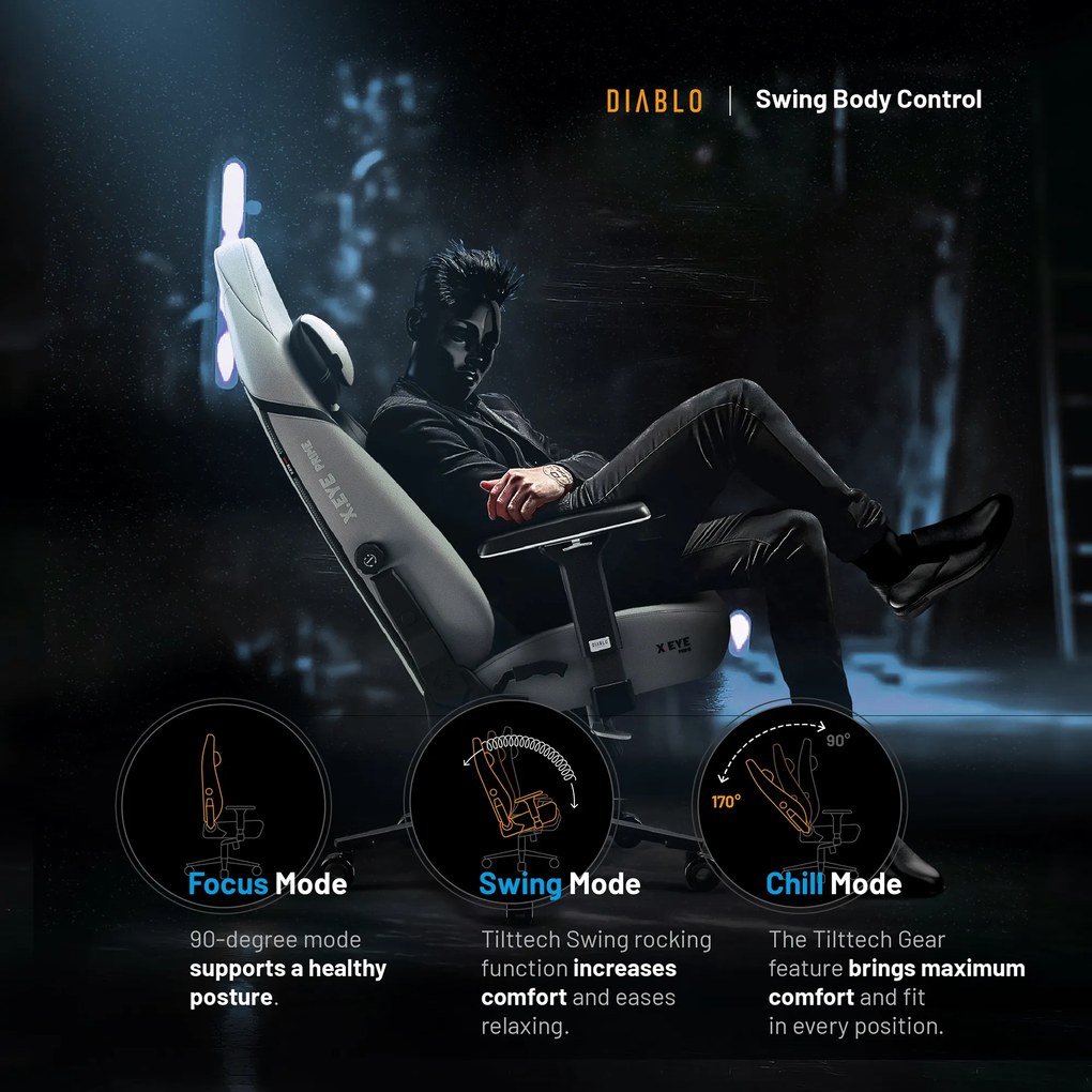 Gamer szék Normal Size szürke-fekete: Diablo X-Eye Prime Nightwolf Moon