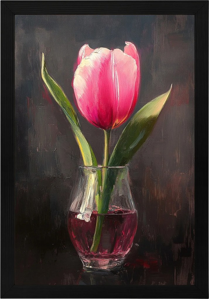 Poszter Keret Fa Olaj Dekoráció Természet Virág Rózsaszín Tulipán 40x60