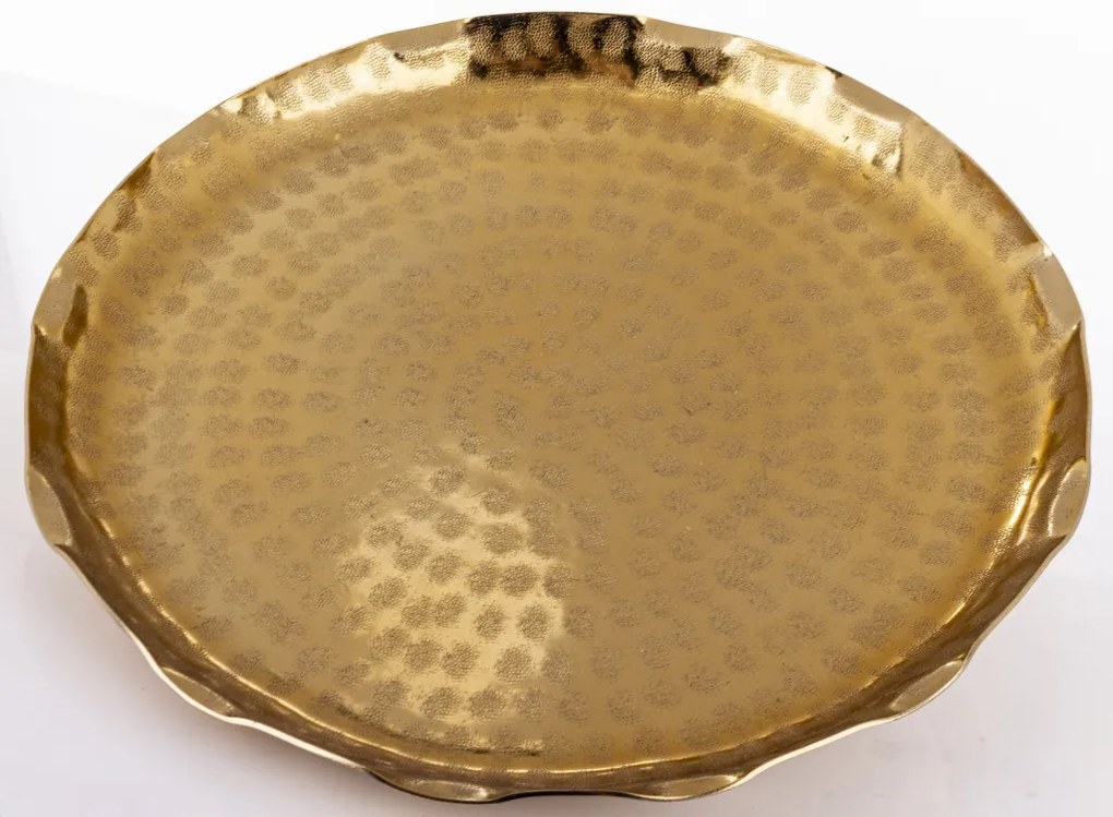 Loyd design keleties rusztikus kerek arany 2db-os fém tálca szett fodros szélű 3x38x38 / 3x29x29cm