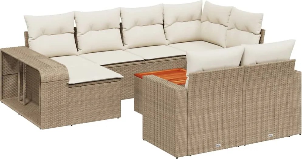 vidaXL 11 részes bézs polyrattan kerti ülőgarnitúra párnákkal